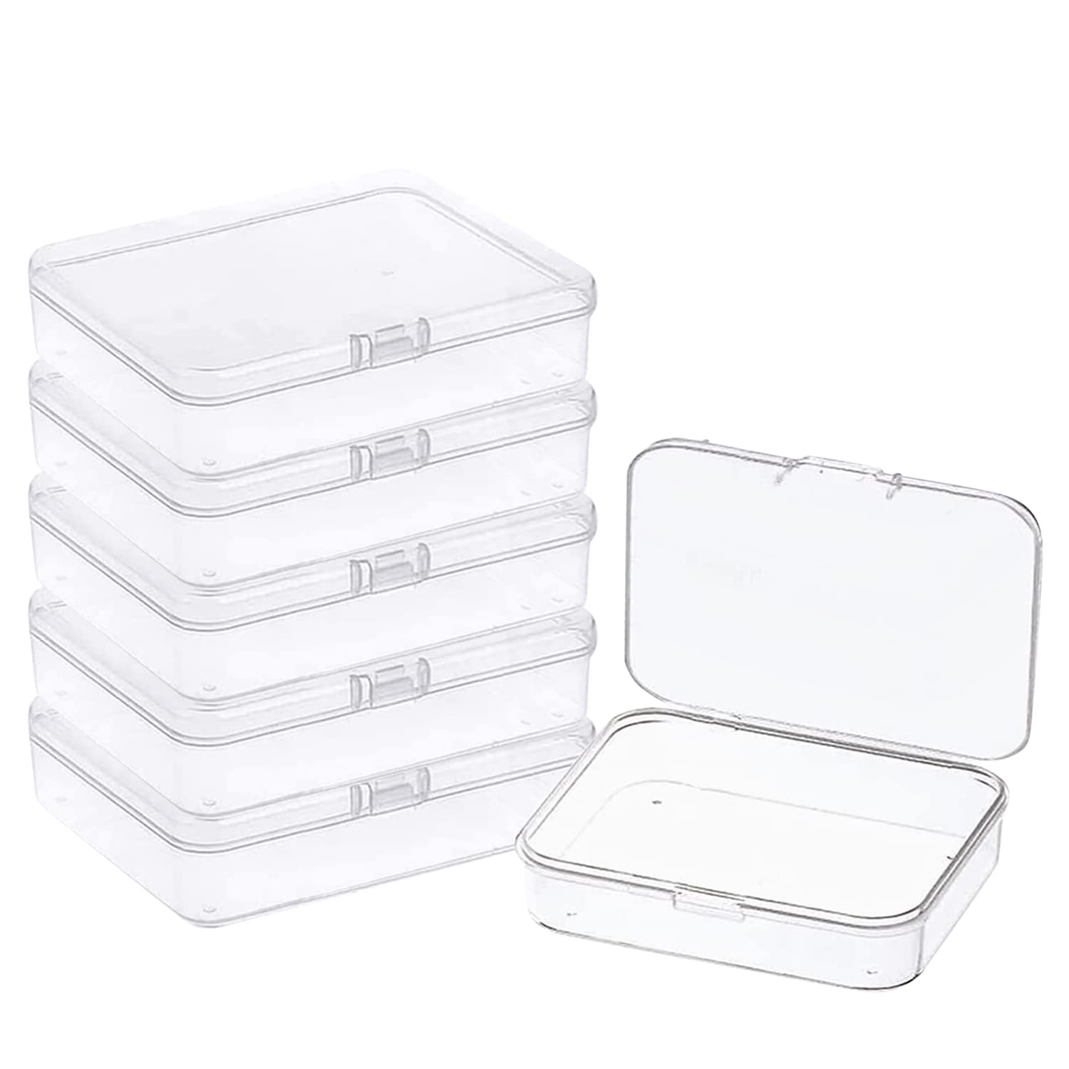 Goiio 3 Pcs 5.6x4.2x1.8 Inches Clear Rectangle Box for Collecting Small Items, Beads, Game Pieces, Business Cards, Crafts Accessories