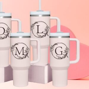 AMZUShome Personalized 40oz Tumbler Cup with Initials.Cup with Letter M 40oz Tumbler with Handle.Custom Tumbler Cup with Letter.Initial Monogram Tumbler Mug Gifts for Women Birthday Christmas.