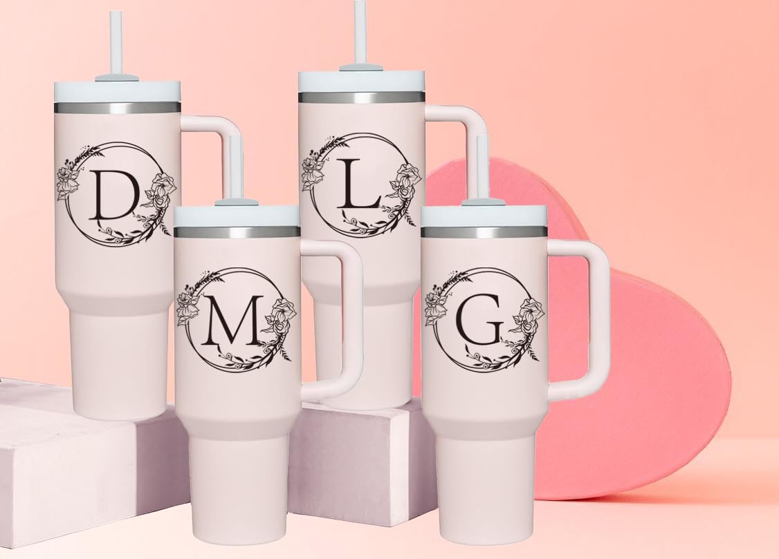 AMZUShome Personalized 40oz Tumbler Cup with Initials.Cup with Letter M 40oz Tumbler with Handle.Custom Tumbler Cup with Letter.Initial Monogram Tumbler Mug Gifts for Women Birthday Christmas.