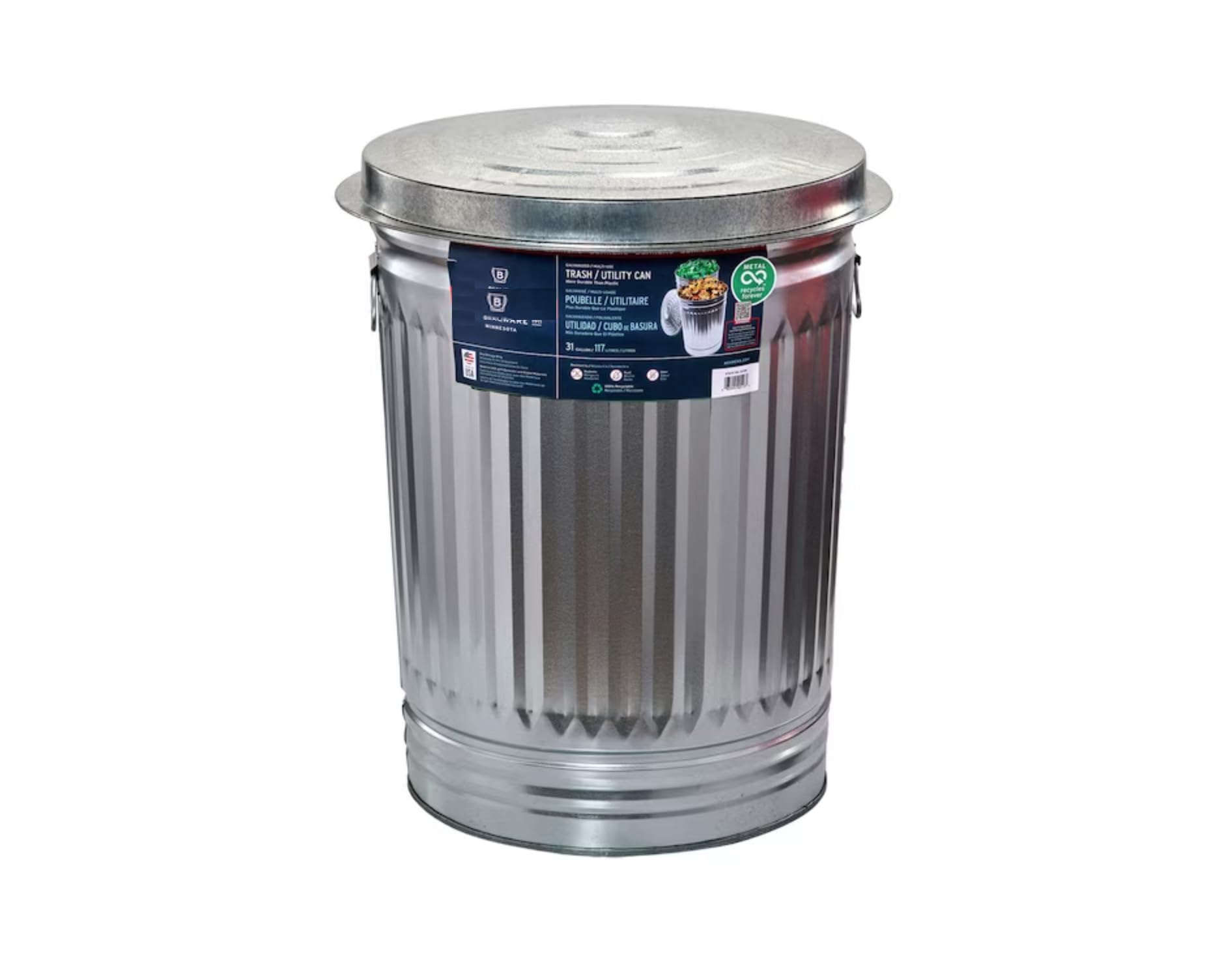 Generic Galvanized Steel Trash Can - Trash Can with Lid - Galvanized Trash Can with Lid - Metal Trash Can - Outdoor Garbage Can with Lid -Steel, Gray - Pre-Galvanized Trash Can with Lid Round