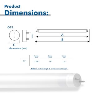 BLKKAP 18in. T8 G13 Base Type A Plug & Play Linear LED Tube Light – 9W – 990LM – Warm White 2700 K – Fluorescent Bulb Replacement for 15 Watt F15T12 F15T8 – Ballast Operated – 1 Count