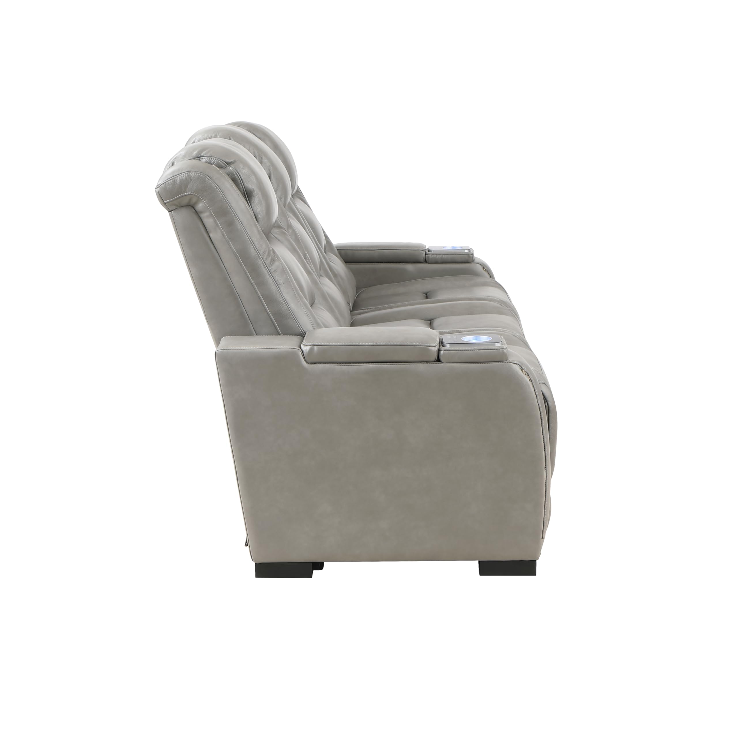 New Classic Furniture Breckenridge Leather Sofa with Power Footrest and Headrest, Light Gray