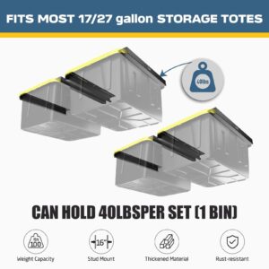 GUDESEN Overhead Bin Rack for Nine Bins | Overhead Garage Storage Rack to Mount on Ceiling with Adjustable Width | Supports Most Black and Yellow Storage Bins (4 Pack)