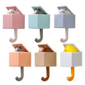 niceforu cute cat wall hooks, wall mounted coat hook adhesive or nail for dual use, decorate non slip space saving (pack of 6)