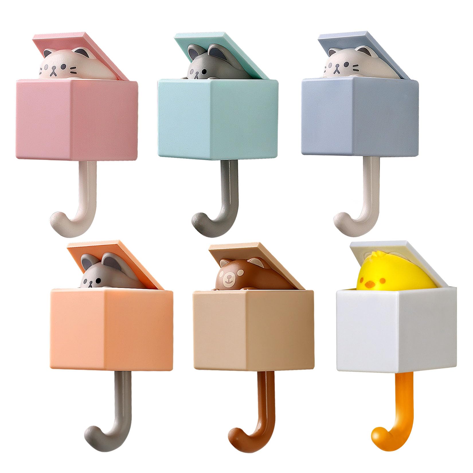 NiceForU Cute Cat Wall Hooks, Wall Mounted Coat Hook Adhesive or Nail for Dual use, Decorate Non Slip Space Saving (Pack of 6)