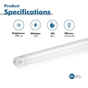 BLKKAP 18in. T8 G13 Base Type A Plug & Play Linear LED Tube Light – 9W – 990LM – Warm White 2700 K – Fluorescent Bulb Replacement for 15 Watt F15T12 F15T8 – Ballast Operated – 1 Count