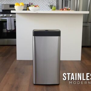 SIMPLI-MAGIC 79207AM Kitchen Trash Can, Touchless Trash Can and Garbage Bin, 13 Gallon Capacity, Perfect for Home, Kitchen, Office, Stainless Steel