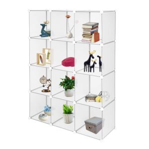 JSZSDR Cube Storage Organizer,12-Cube Storage Shelving,DIY Plastic Closet Cabinet,Modular Bookcase,Stackable Shelves Organizing Units for Bedroom Living Room,White