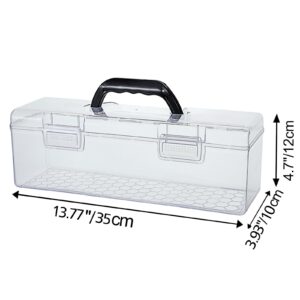 Ganydet Clear Storage Box with handle, 13.77'' × 3.93'' × 4.7'' Small Tool Box Multipurpose Plastic Portable Container Plastic Storage Container Box with Handle Card Storage Box,Clear