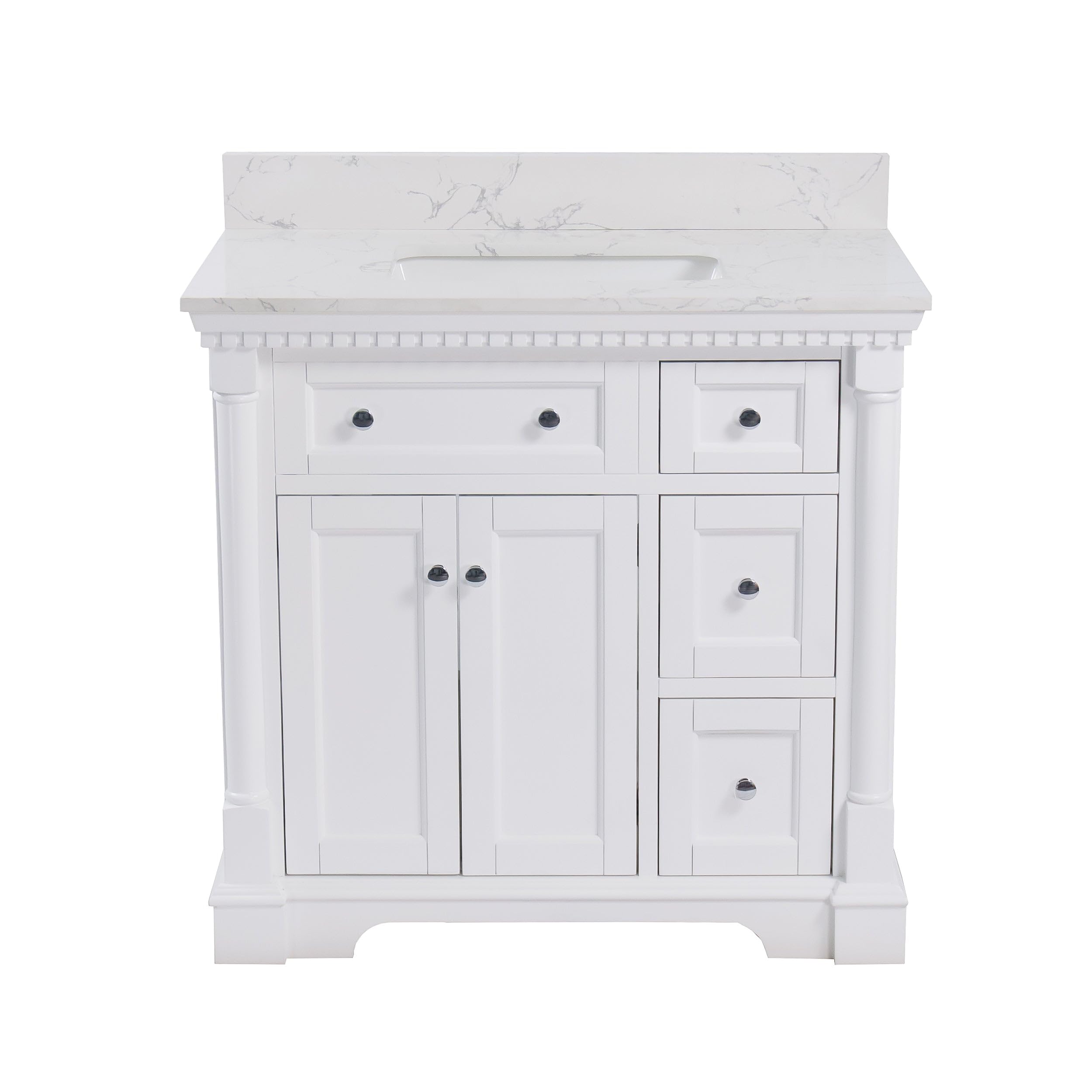 Sydney 36-inch Bathroom Vanity (Engineered Marble/White): Includes White Cabinet with Engineered Marble Countertop and White Ceramic Sink