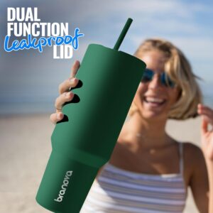 Euforia 40 Oz Tumbler with Handle and Straw Lid - 100% Leak Proof, 2-in-1 Lid, Keeps Cold for 24 Hours & Hot for 10 Hours - Fits in Car Cup Holders, Reusable Stainless Steel Water Bottle - Green