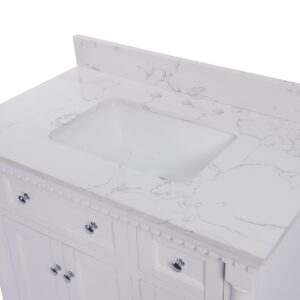 Sydney 36-inch Bathroom Vanity (Engineered Marble/White): Includes White Cabinet with Engineered Marble Countertop and White Ceramic Sink