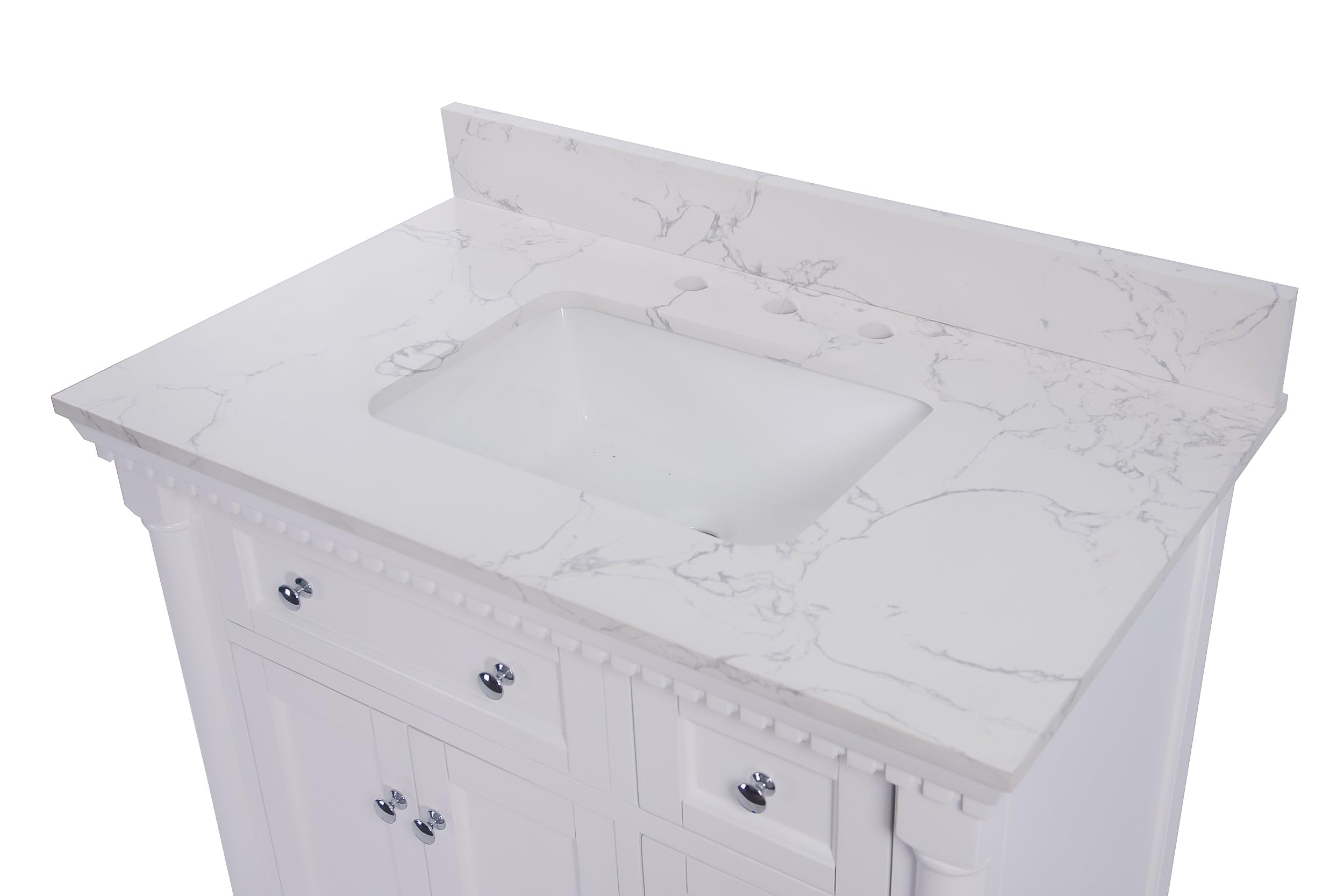 Sydney 36-inch Bathroom Vanity (Engineered Marble/White): Includes White Cabinet with Engineered Marble Countertop and White Ceramic Sink