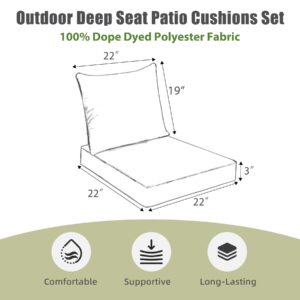 Favoyard Outdoor Deep Seat Patio Cushions Set, 22 x 22 Inch Rainproof & 3-Year Fade Resistant Patio Furniture Cushion, Removable Bottom & Back Cushion with Ties for Yard, Garden, Green Floral