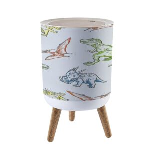 phaibhkerp trash can with lid seamless pattern cartoon dinosaurs elements garbage can round waste bin press cover dog proof wastebasket for kitchen bathroom living room nursery 1.8gal, ljt