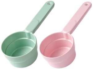 joyinjojo dog food scoop 1 cup 1/2 cup - 2 pack melamine dog food measuring cup, pet food scoop for dog cat...comfortable long handle for easy to scoop food