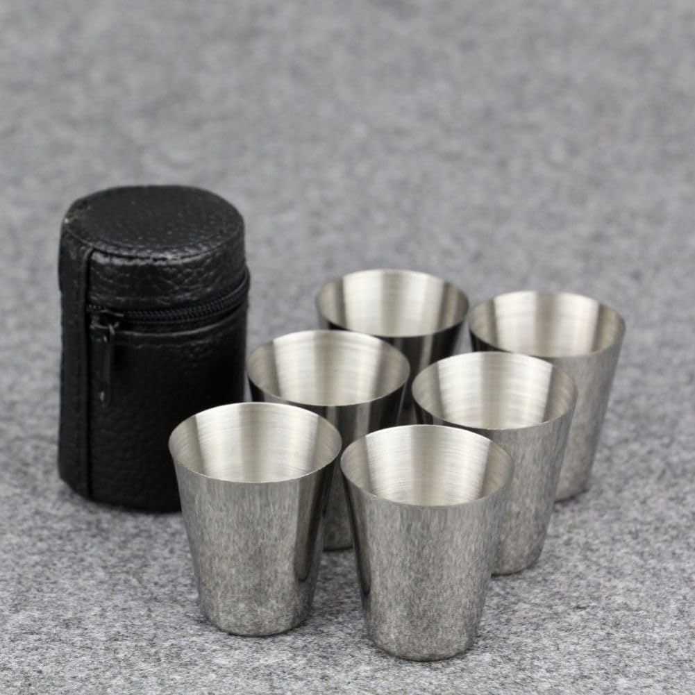 Lifeuping 6 Pack Stainless Steel Shot Cups 2 Oz Shot Glass Metal Espresso Barware Drinking Tumbler Vessel for Home Restaurant Tequila Liquor Party Cocktail Beer Whiskey Water Bar Silver