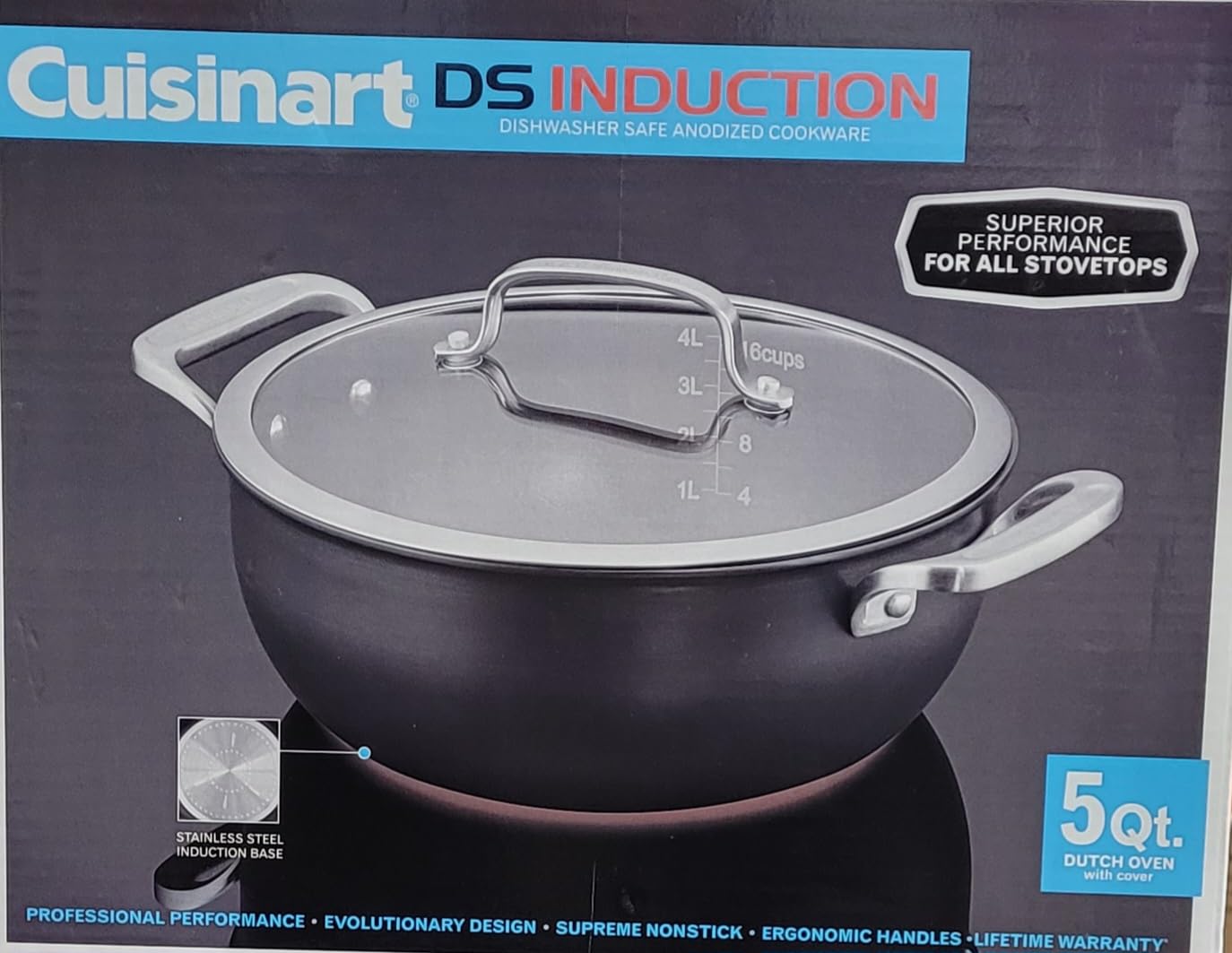 CUISINART DS INDUCTION DISHWARE SAFE ANODIZED COOKWARE 5 QT DUTCH OVEN WITH COVER