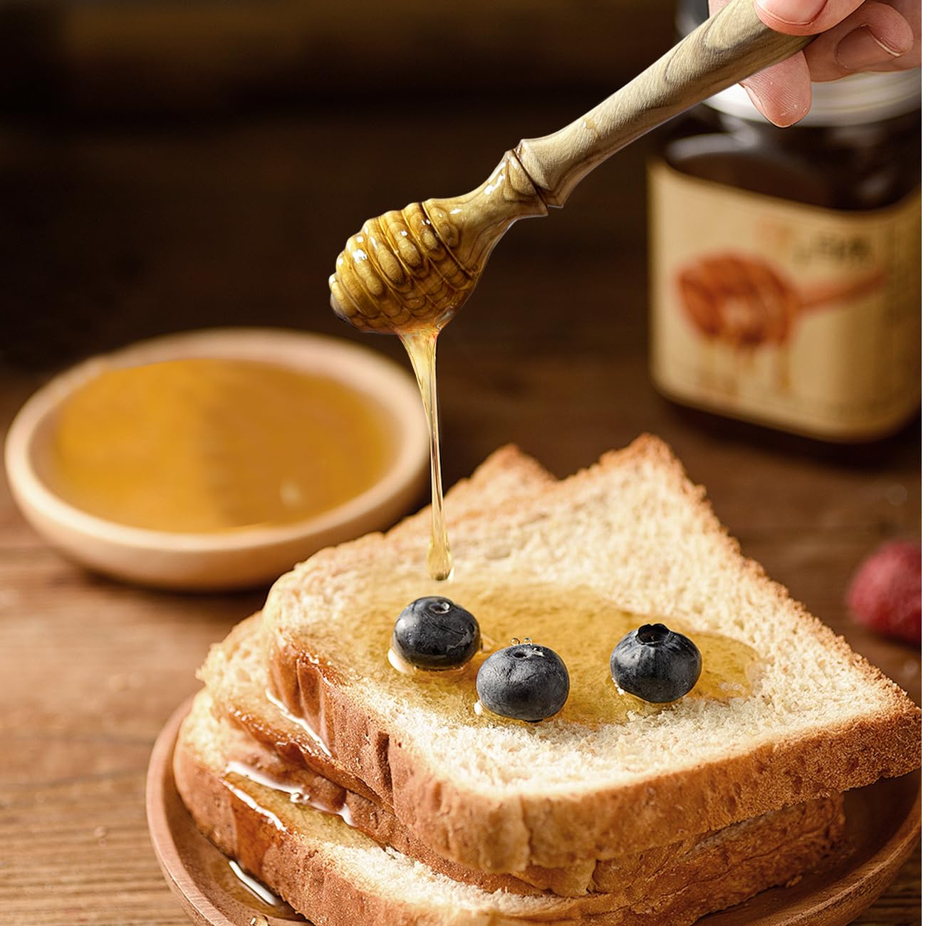 Olive Wood Honey Dipper- 6.2 Inch Wooden Honey Spoon, Honey Sticks,a stunning addition to any kitchen and Wedding Party Favors Gift