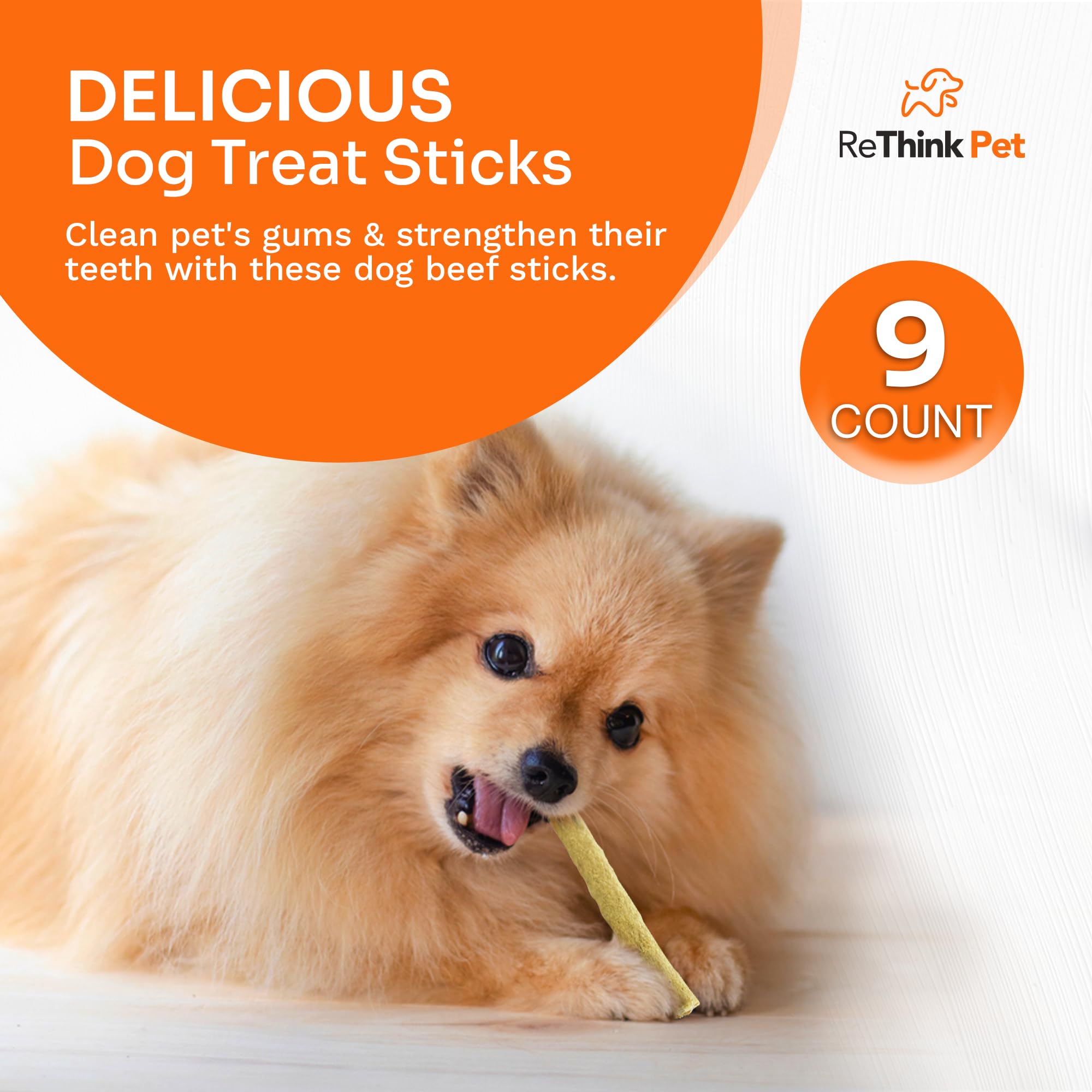 ReThink Pet Pack of 9 Rawhide Sticks Protein Rich with Beef, Lamb & Chicken, All Natural, Healthy, Great Tasting Special Reward as Dog Treats, Long Lasting Dog Chew, Suitable for Puppy Small Dogs