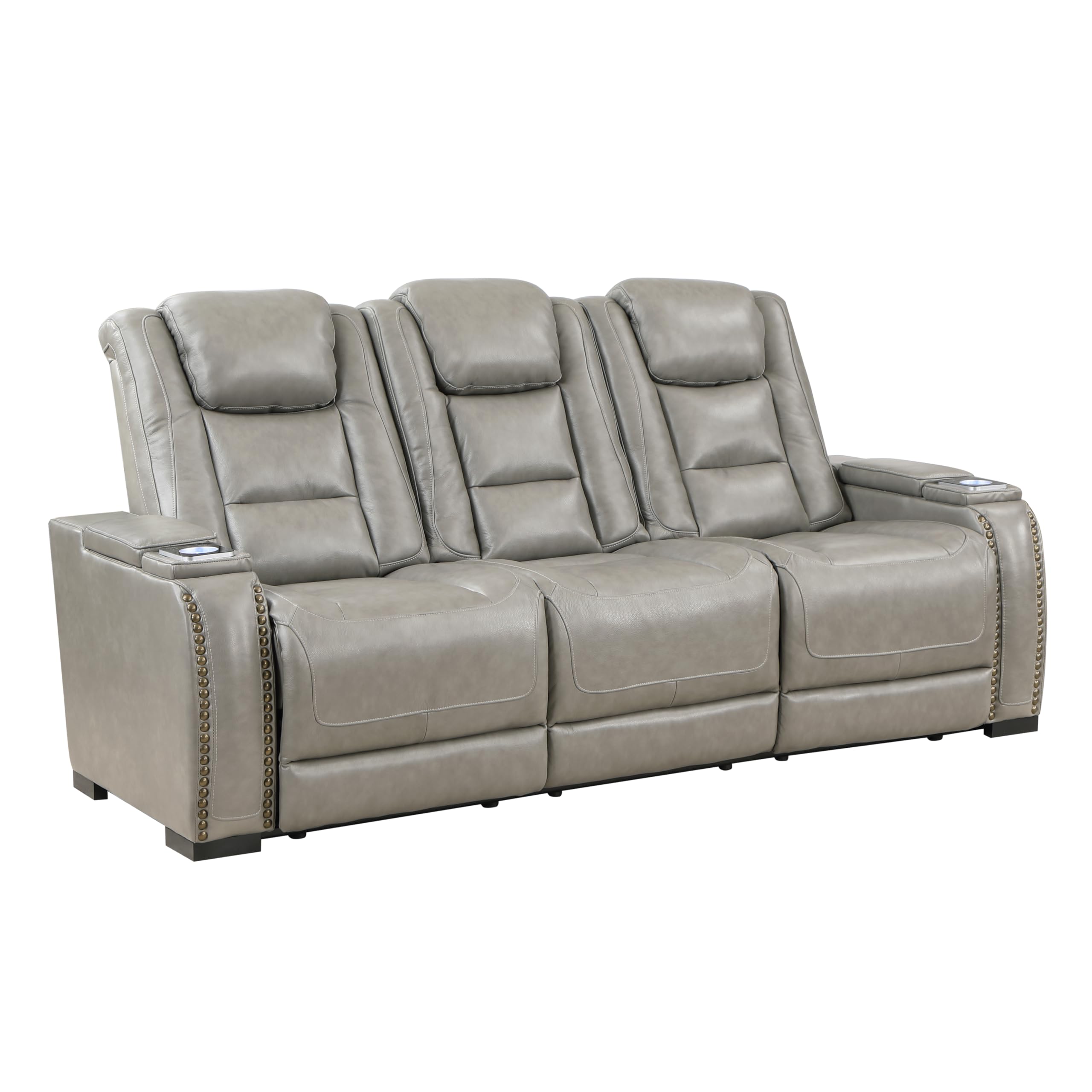 New Classic Furniture Breckenridge Leather Sofa with Power Footrest and Headrest, Light Gray