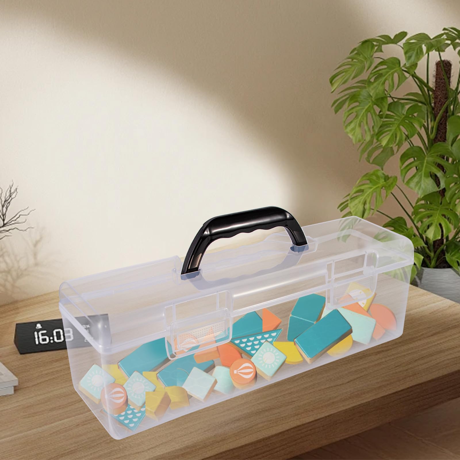 Ganydet Clear Storage Box with handle, 13.77'' × 3.93'' × 4.7'' Small Tool Box Multipurpose Plastic Portable Container Plastic Storage Container Box with Handle Card Storage Box,Clear