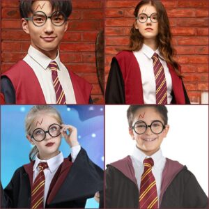 Moncinday Novelty Cosplay Tie Wizard Glasses No Lenses for Wizard Themed Birthday Party Costume Accessories Necktie Halloween Party