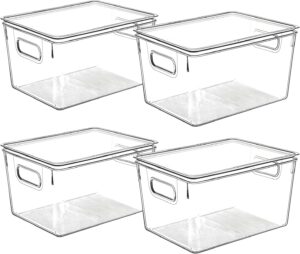 clear storage bins with lids, stackable pantry organizers and storage plastic containers, fridge organizer bins kitchen cabinet organizer bin for organizing refrigerator organization