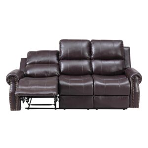 New Classic Furniture Sierra Faux Leather Sofa with Dual Recliners, Brown