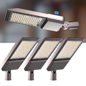 3pack 320w led parking lot light (44800lm eqv 1200w hid/hps) 5000k slipfitter mount led pole light with dusk to dawn, outdoor area lighting (coverage: 66~110ft at height:30~50ft)