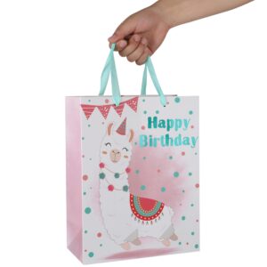 13" Large Green Gift Bag Set with Greeting Card and Tissue Paper(Llama and Happy Birthday) for for Girls’, Boys' or Kids' Birthday Party, Women's or Men's Birthday Parties, Baby Shower - 10.2”x5.2”x13”, 1 Pcs.