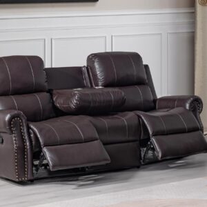 New Classic Furniture Sierra Faux Leather Sofa with Dual Recliners, Brown