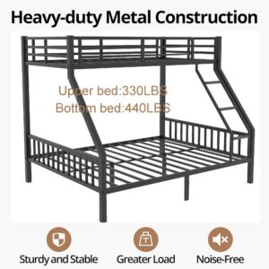 Mirightone Twin XL Over Queen Bunk Beds for Adults and Teens, Heavy-Duty Metal Bunk Bed Frame Ladder and Slats Support for Boys Girls,Space-Saving,Noise Reduced,Black