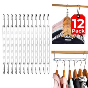 nusaile collapsible clothes hanger organizer - 6 holes space saving hangers for clothes - premium metal cascading hangers - magic closet organizer - vertical hangers for closet organization - 12 pc