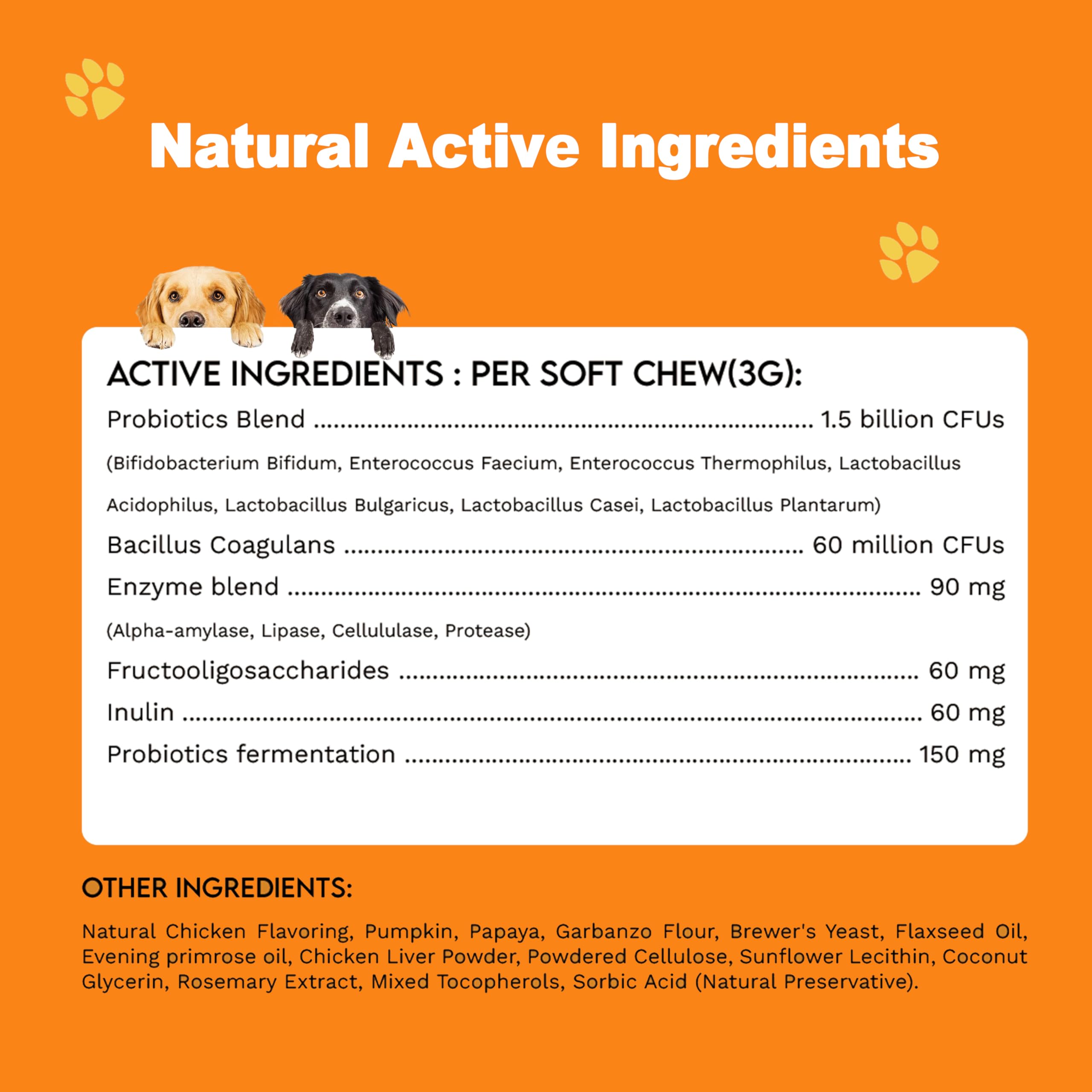 Munchy Chomps Probiotics Chews for Dogs - Gut Health & Digestion Support with PreforPro & Bacillus Subtilis - Promotes Bowel Regularity & Immune Strength (Chicken)