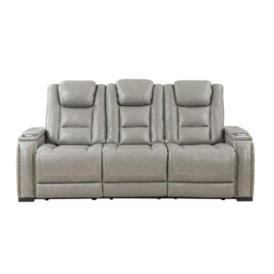 New Classic Furniture Breckenridge Leather Sofa with Power Footrest and Headrest, Light Gray