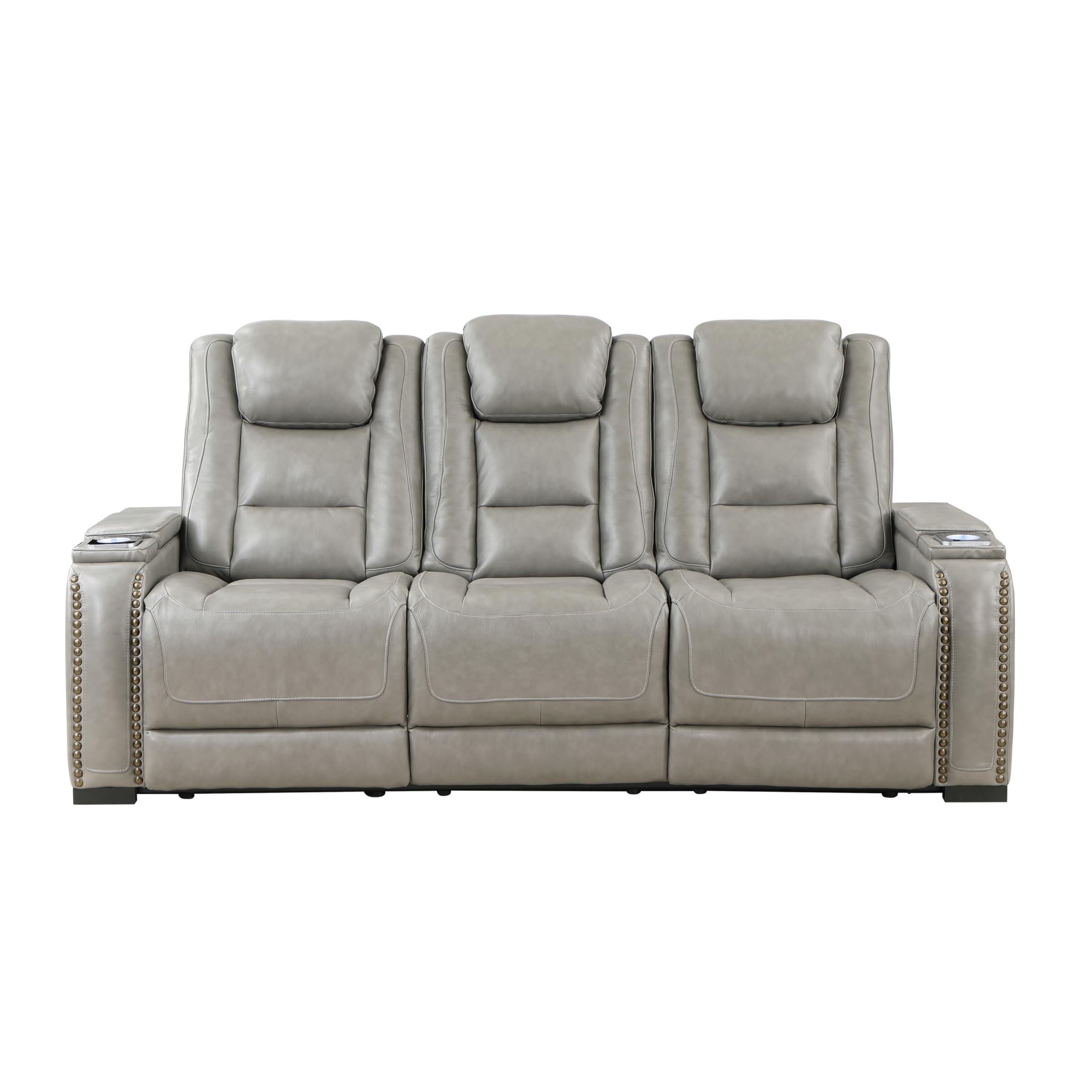 New Classic Furniture Breckenridge Leather Sofa with Power Footrest and Headrest, Light Gray