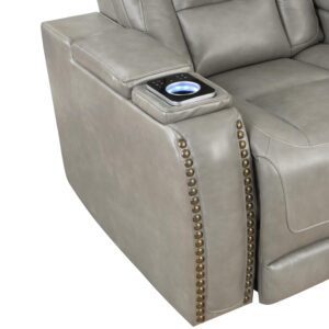 New Classic Furniture Breckenridge Leather Sofa with Power Footrest and Headrest, Light Gray