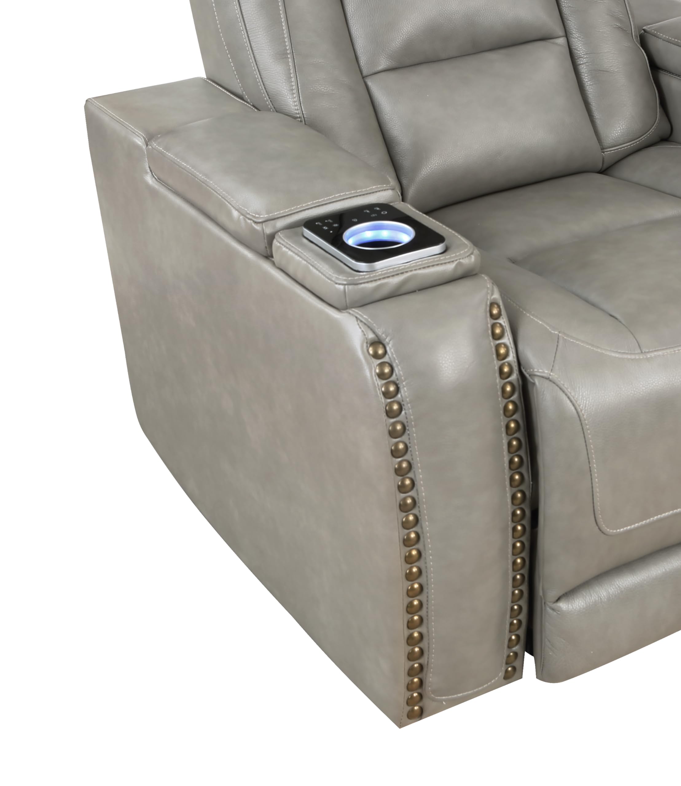 New Classic Furniture Breckenridge Leather Sofa with Power Footrest and Headrest, Light Gray