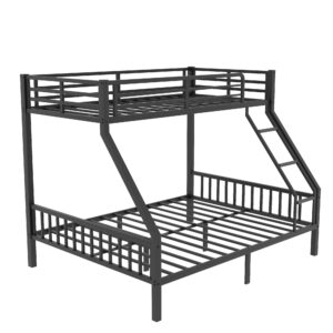 Mirightone Twin XL Over Queen Bunk Beds for Adults and Teens, Heavy-Duty Metal Bunk Bed Frame Ladder and Slats Support for Boys Girls,Space-Saving,Noise Reduced,Black