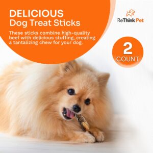 ReThink Pet Pack of 2 Dog Rawhide Sticks, Beef Stuffed, Odor-Free, All Natural, Healthy, Great Tasting Special Reward as Dog Treats, Long Lasting Dog Chew, Suitable for Puppy Small Dogs