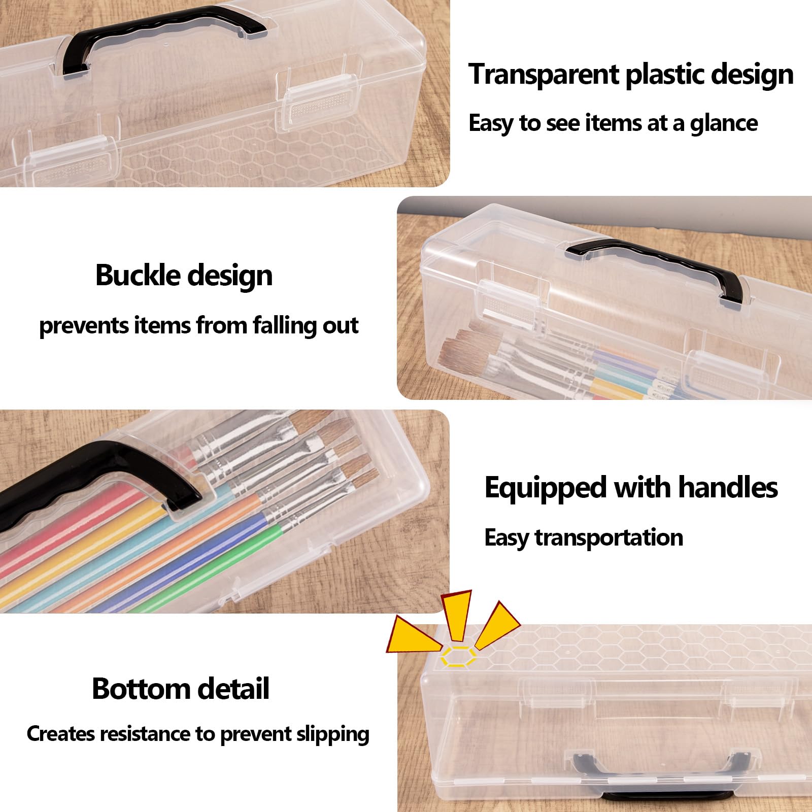 Ganydet Clear Storage Box with handle, 13.77'' × 3.93'' × 4.7'' Small Tool Box Multipurpose Plastic Portable Container Plastic Storage Container Box with Handle Card Storage Box,Clear