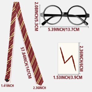 Moncinday Novelty Cosplay Tie Wizard Glasses No Lenses for Wizard Themed Birthday Party Costume Accessories Necktie Halloween Party