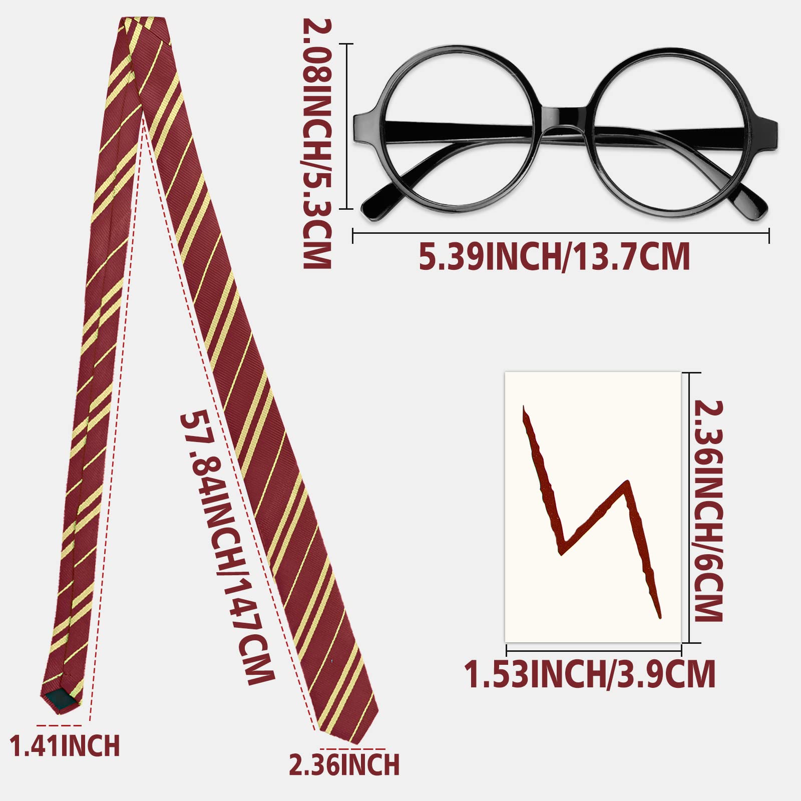 Moncinday Novelty Cosplay Tie Wizard Glasses No Lenses for Wizard Themed Birthday Party Costume Accessories Necktie Halloween Party