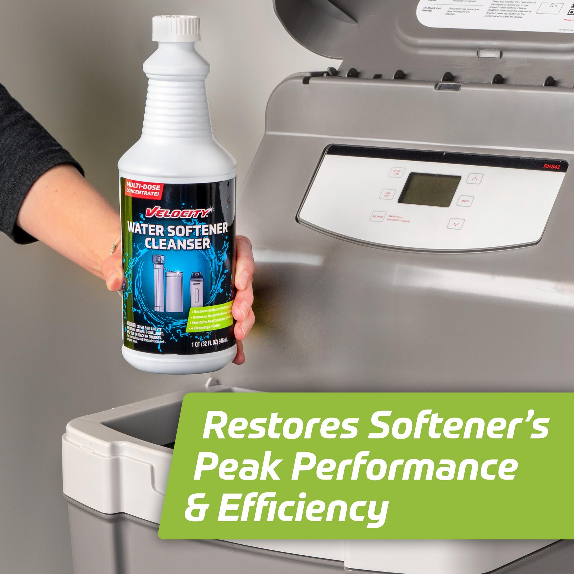 Velocity Water Softener Cleaner Solution - 4 Uses Per Bottle. Restores Softener Efficiency. Removes Contaminants & Extends Water Softener Life