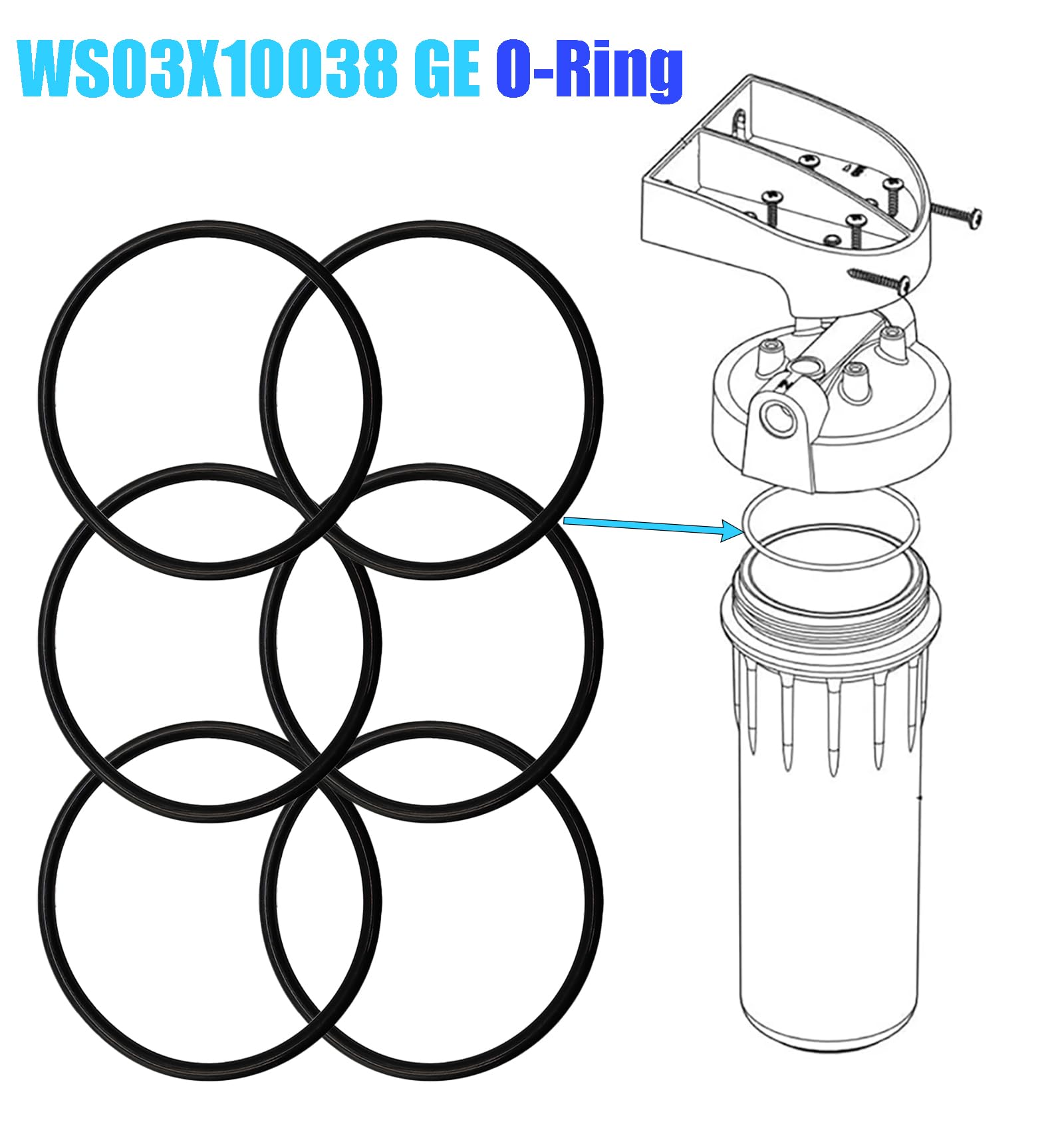 WS03X10038 GE O-Ring Compatible with KWGE25RG GXWH01C, CXWH08C, GXWH04F, GXWH20F, GXWH20S, GXRM10 & GX1S01R 2.5 Inch Water Filter Housing Gasket(6/Pack)