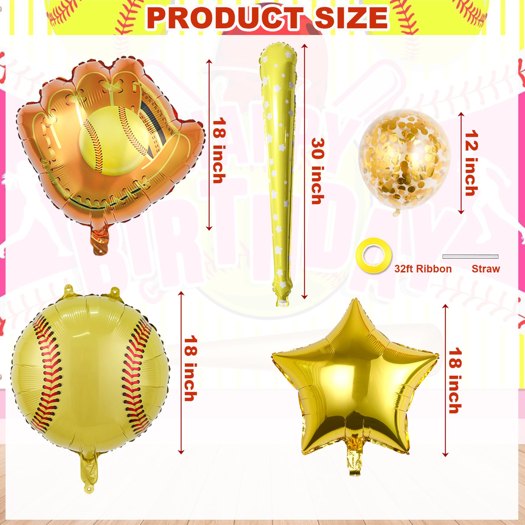 Softball Party Balloons,12pcs Softball Glove Foil Balloons, Balloons,Bat Balloons confetti balloons for Sports Theme Supplies Gender Reveal Baby Shower Decoration,Boys Girls Birthdays Party Supplies