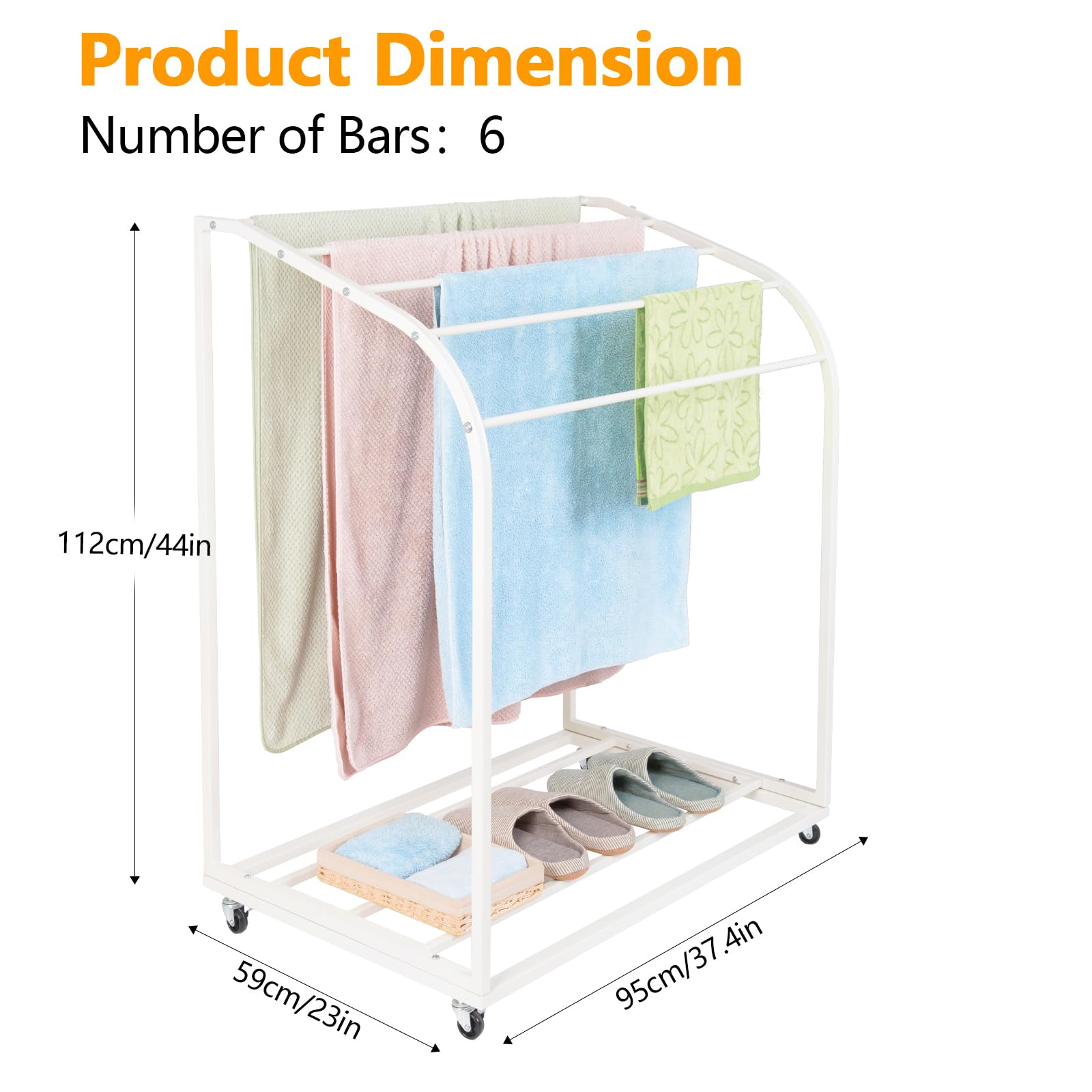 GAOMON Pool Towel Rack,Outdoor PVC Trapedozal Poolside Storage Organizer,5 Bar,Outdoor Towel Rack with Wheels,Pool Towel Holder,Stores Floats and Paddles, Towel Stand for Beach,Pool,Indoor,White