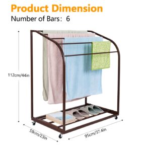 GAOMON Pool Towel Rack,Outdoor PVC Trapedozal Poolside Storage Organizer,5 Bar,Outdoor Towel Rack with Wheels,Pool Towel Holder,Stores Floats and Paddles, Towel Stand for Beach,Pool,Indoor,Brown