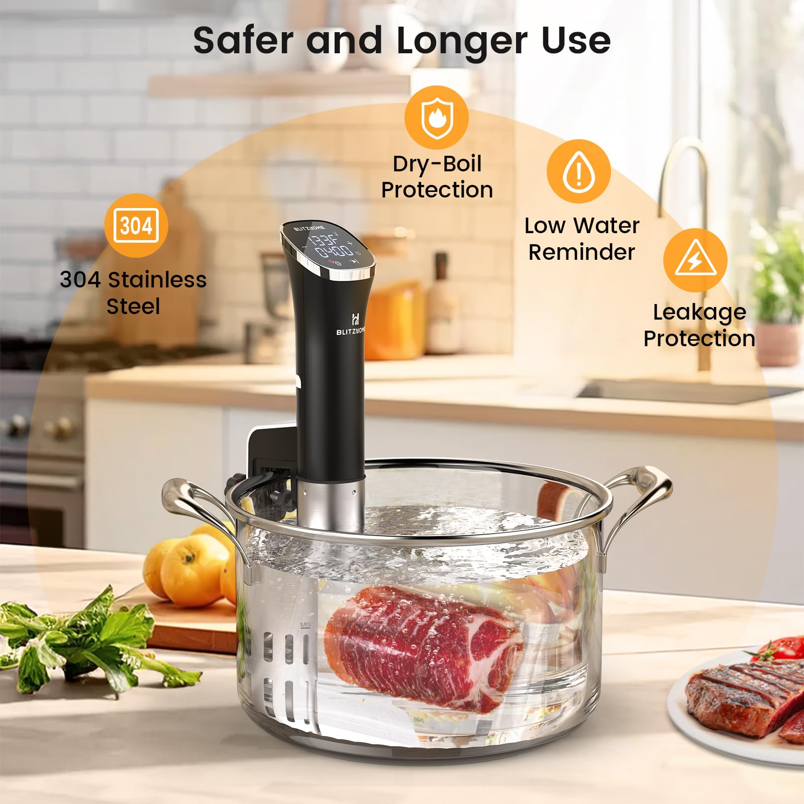 BLITZHOME Sous Vide Cooker, WiFi APP/Touch Control, Compact Sous Vide Machine 1000W with Recipes, Accurate Temperature & Timer, Ultra Quiet Stainless Precision Immersion Circulator